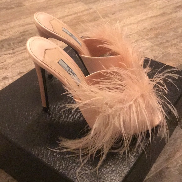 Prada Shoes - Prada Satin Feather Mules